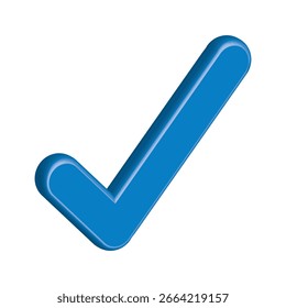 Ícone de marca de seleção brilhante 3d de aprovação azul. Símbolo de tique na cor azul, ilustração de vetor 3D. Aceitar marca de seleção ícone vetor isolado no fundo branco, EPS 10.