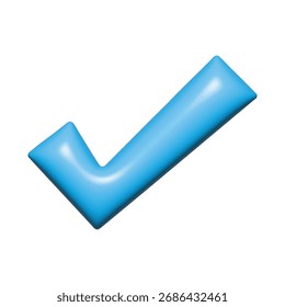 Icono de marca de verificación brillante 3D de aprobación azul. Símbolo de la marca en color azul, Ilustración vectorial 3D. Vector del icono de la marca de verificación aislado en el fondo blanco, EPS 10.