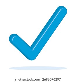 Blue approved 3D glossy check mark icon, tick symbol in blue color, 3D vector illustration, approved check mark icon isolated on white background, EPS 10.
