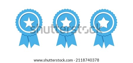 Blue approved star vector icons set. Certified medal star and quality symbol