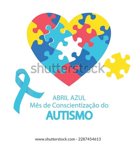 Blue april Autism awareness month in Portuguese Brazilian language vector illustration Foto stock © 
