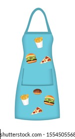 Blue apron with fast food pattern, vector