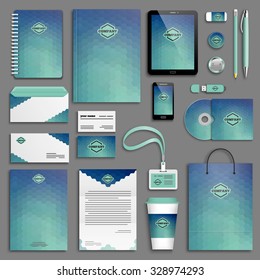 Blue aqua green corporate identity template set. Business stationery mock-up with logo. Branding design. 