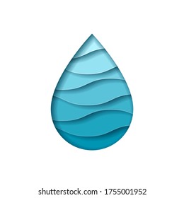 Blue Aqua Paper Cut Abstract Waterdrop Wave Logo Template Vector Design Background