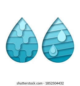 Blue Aqua Paper Cut Abstract Waterdrop Wave Logo Template Vector Design Background