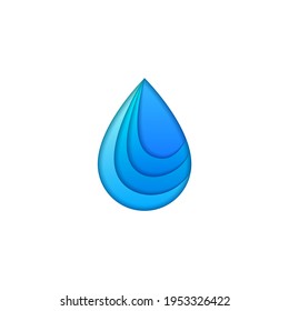 Blue Aqua Paper Cut Abstract Waterdrop Wave Logo Template Vector Design Background