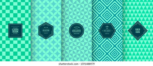 Blue aqua patterns. Set of seamless blue vector patterns. Light mesh background. Geometric aqua patterns for  cute turquoise invitation, classic scrapbooking and gentle design. Sea blue color