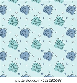 Blue, Aqua, Sea Shell Seamless Pattern, Vibes de verano