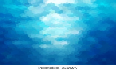  Blue aqua water sea background template. Underwater abstract geometric view ripple wave shining light ocean vector banner