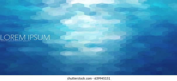 Blue Aqua Water Sea Background Template. Underwater Abstract Geometric View Ripple Wave Shining Light Ocean Vector Art Banner