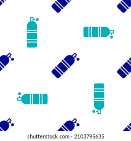 Blue Aqualung icon isolated seamless pattern on white background. Oxygen tank for diver. Diving equipment. Extreme sport. Diving underwater equipment.  Vector