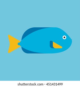 Blue aquarium fish isolated on blue background. Vector flat icon