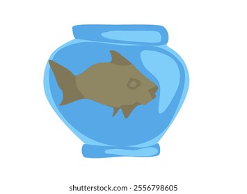 blue aquarium with fish simple drawing. vector stock image