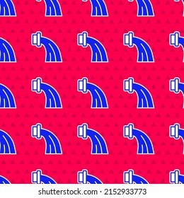 Blue Aquarius zodiac sign icon isolated seamless pattern on red background. Astrological horoscope collection.  Vector