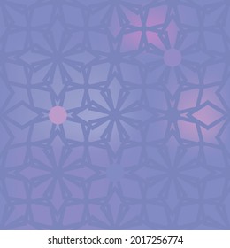 Blaue Arabeske auf blauem Hintergrund mit rosafarbenen Flecken. Nahtlose Muster für Textilien, Stoffe, Wallpaper, Wickelpapier und mehr für Ihre intelligenten Designs.