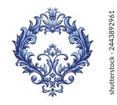 Blue arabesque for posters, stationery, placards, logo, invitations, banners, badges and home decor