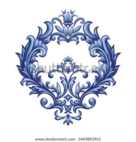 Blue arabesque for posters, stationery, placards, logo, invitations, banners, badges and home decor