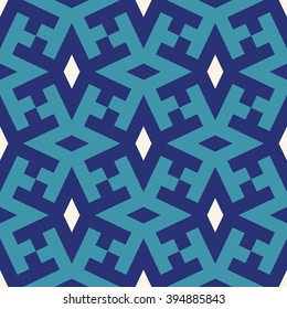 Blue Arabic Seamless Pattern. Traditional Islamic Design. Mosque decoration element. Blue, light blue, white colors