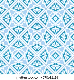 Blue arabic tile background. Seamless geometric pattern in traditional islam culture colors. Repeatable stylized orient square motif. Vector file is EPS8.