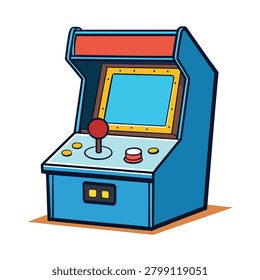 Blue arcade cabinet vector illustration featuring joystick and display.