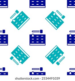 Blue Arcade game machine with hammer icon isolated seamless pattern on white background. Amusement park attraction.  Vector
