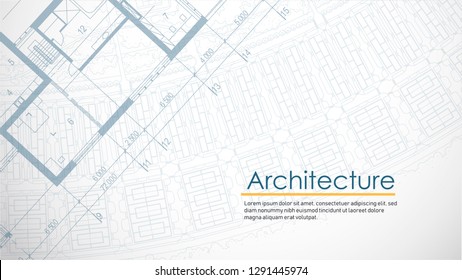 Blue architectural drawings on a light background. Vector blueprint