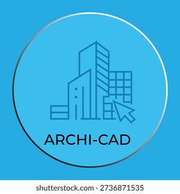 Blue Architectural Icon with Buildings and Cursor - Archi-CAD Software Concept