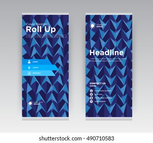 Blue architecture modern Creative Abstract Shapes Business Roll Up Banner Stand brochure flyer flat design template with new trend concept. Cover presentation. Corporate. Layout. Stock vector. EPS