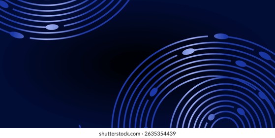 Blue arcs with connecting dots on dark gradient background
