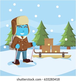 blue arctic explorer with sled
