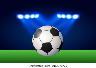 Blue arena lighting stadium background of football or soccer field with illuminated spotlight vector illustration