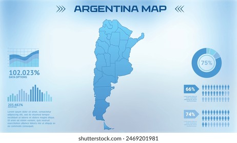 Blue Argentina Map with States, Political Argentina infographic map vector illustration
