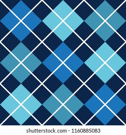 Blue Argyle Diagonal Diamond Seamless Textile Pattern