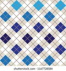 Blue Argyle Pattern. Diagonal Diamond Seamless Decorative Textile 