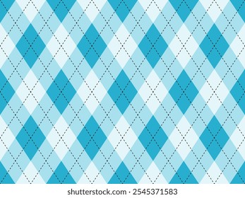 Blue argyle pattern. Seamless argyle vector pattern. Retro style classic clothing print. Fashion print texture.