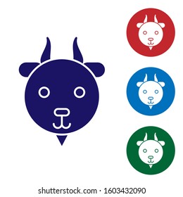 Blue Aries zodiac sign icon isolated on white background. Astrological horoscope collection. Set color icons in circle buttons. Vector Illustration