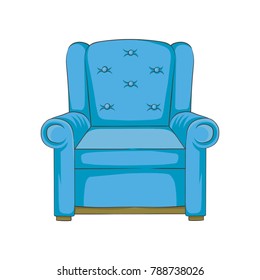 Blue armchair hand drawn vector Illustration