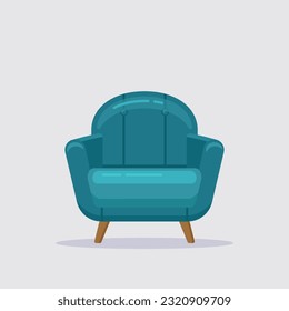 Blue armchair isolated on light background. Vector illustration.
