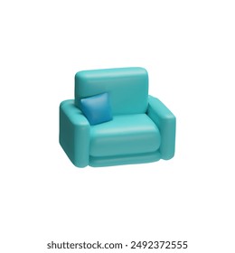 Blue armchair with a matching blue cushion. 3d icon vector illustration of a modern, cushy chair with a minimalist design. Perfect for interior decor themes and furniture collections.