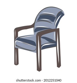 Blue armchair, work chair, office chair. A set of furniture for a classic interior. Interior design. Isolated vector objects.