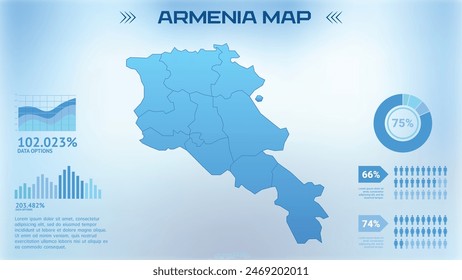 Blue Armenia Map with States, Political Armenia infographic map vector illustration
