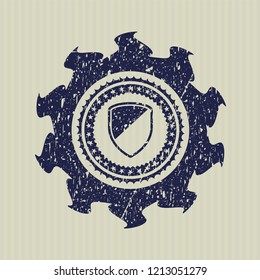 Blue armor icon inside distressed rubber seal