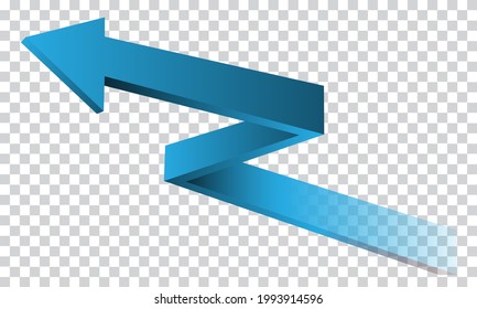 Blue arrow 3D direction on transparent background vector illustration.