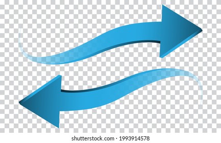 Blue arrow 3D wave direction on transparent background sign symbol vector illustration.
