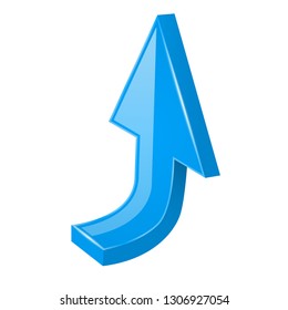 Blue UP arrow. 3d web icon. Vector illustration isolated on white background