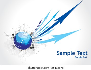 Blue arrow abstract background with grunge globe