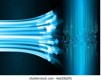 blue arrow abstract cyber future technology concept background, illustration, circuit, binary code. move motion speed. sci-fi