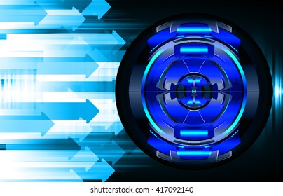 Blue arrow abstract hi speed internet technology background illustration. eye scan virus computer. motion move. vector