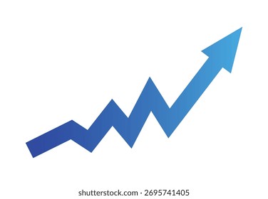 Blue Arrow Bar Chart, Growing Business Concept, Profit flat Vector Illustration, Sales Symbol with Upward Arrow, Economic Growth Trend. EPS 10