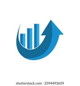 Blue arrow and bar graph icon